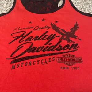 Harley Davidson Womens Red Black Lace Tank Top Motorcycles Eagle Graphic XL